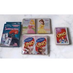 Disney Princess Card Lot: Frozen UNO, Old Maid, Go Fish, Learning Cards (Subtra)